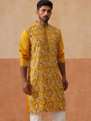 Floral Thread Embroidered Silk Blend Kurtas ( KO 5290 Mustard ) [FF] [A-7-8]