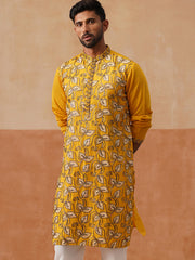 Floral Thread Embroidered Silk Blend Kurtas ( KO 5290 Mustard ) [FF] [A-7-8]