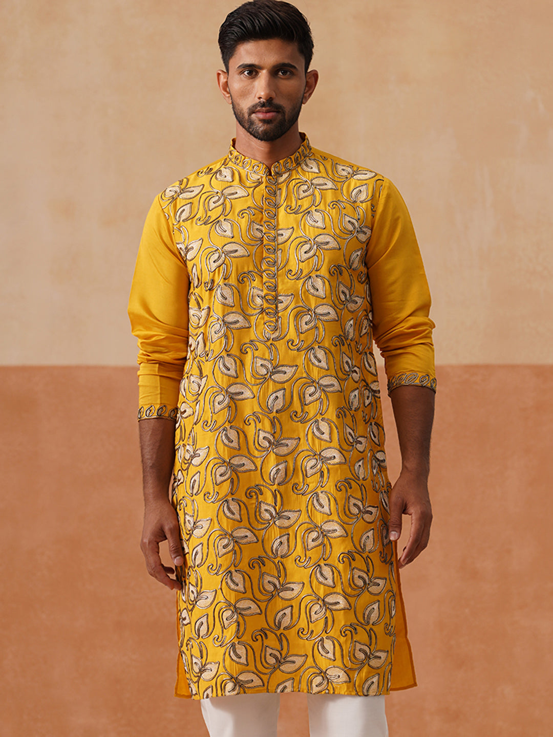 DesiQlo Men Floral Kurta Only - Yellow - KO_5290Mustard_S