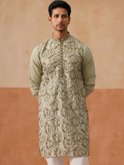 Floral Thread Embroidered Silk Blend Kurtas ( KO 5290 Pista ) [FF] [A-7-8]