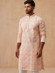 Floral Thread Embroidered Silk Blend Kurtas ( KO 5292 Peach ) [FF] [P-6]