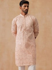Floral Thread Embroidered Silk Blend Kurtas ( KO 5292 Peach ) [FF] [P-6]