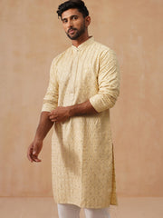 Men’s Festive Kurta with Intricate Embroidery ( KO 5293 Beige ) [FF] [ I2 ]