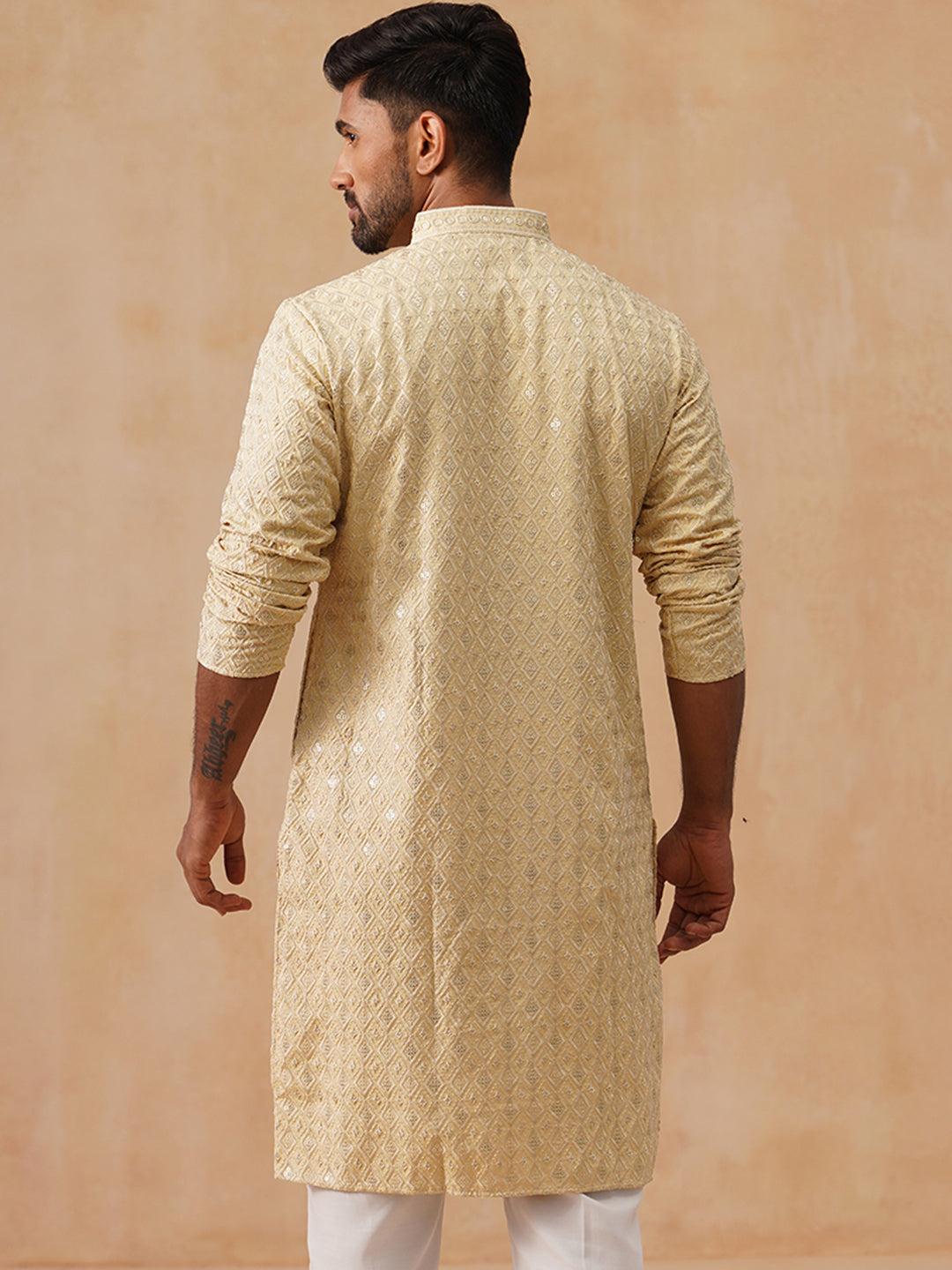 DesiQlo Men Geometric Kurta Only - Beige - KO_5293Beige_S