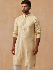 Men’s Festive Kurta with Intricate Embroidery ( KO 5293 Beige ) [FF] [ I2 ]