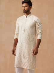 Men’s Festive Kurta with Intricate Embroidery ( KO 5293 Cream ) [FF] [ I2 ]