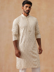 Men’s Festive Kurta with Intricate Embroidery ( KO 5293 Cream ) [FF] [ I2 ]