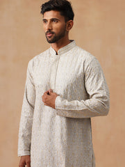 Men’s Festive Kurta with Intricate Embroidery ( KO 5293 Grey ) [FF] [ I2 ]
