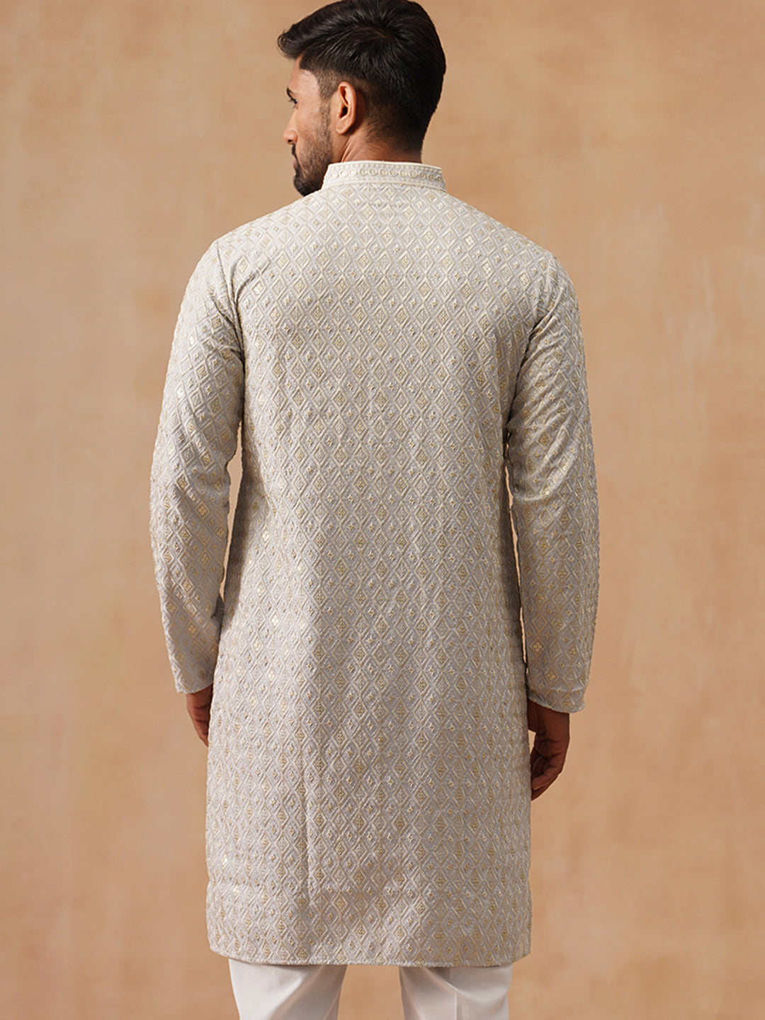 DesiQlo Men Geometric Kurta Only - Grey - KO_5293Grey_S