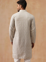 Men’s Festive Kurta with Intricate Embroidery ( KO 5293 Grey ) [FF] [ I2 ]