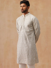 Men’s Festive Kurta with Intricate Embroidery ( KO 5293 Grey ) [FF] [ I2 ]