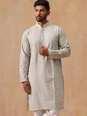 Men’s Festive Kurta with Intricate Embroidery ( KO 5293 Grey ) [FF] [ I2 ]