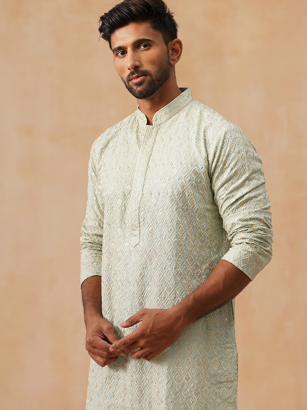 DesiQlo Men Geometric Kurta Only - Multicolor