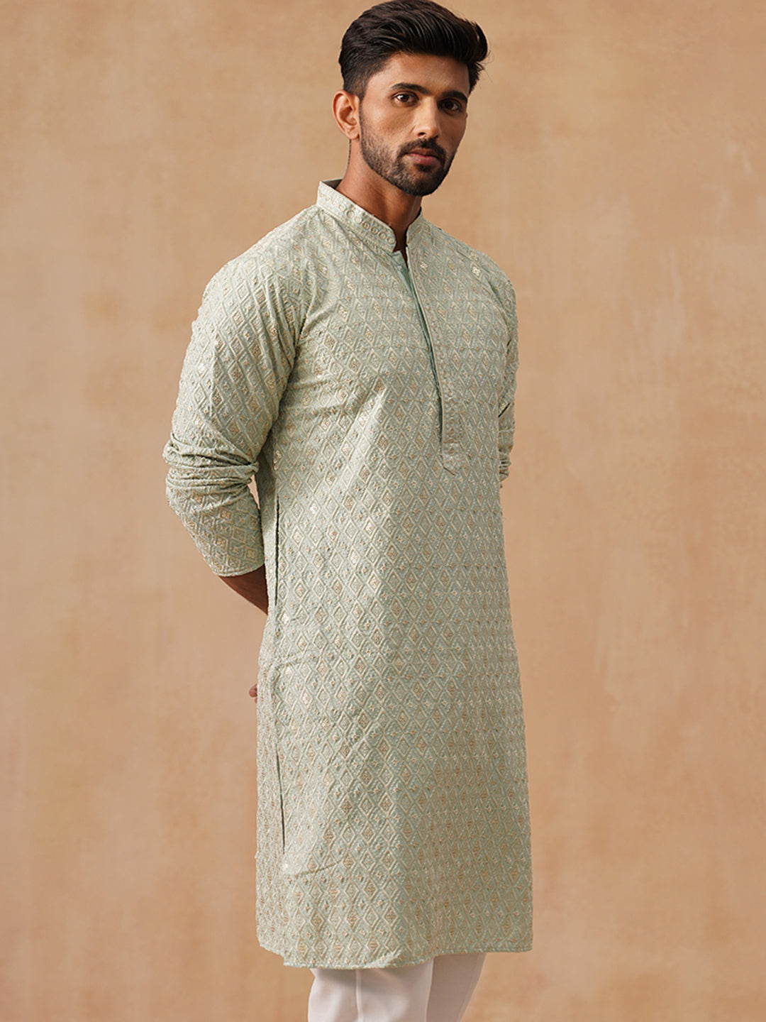 DesiQlo Men Geometric Kurta Only - Multicolor