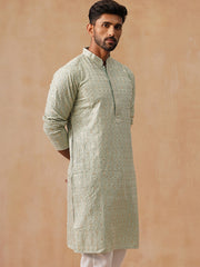Men’s Festive Kurta with Intricate Embroidery ( KO 5293 Green ) [FF] [ I2 ]