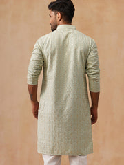 Men’s Festive Kurta with Intricate Embroidery ( KO 5293 Green ) [FF] [ I2 ]