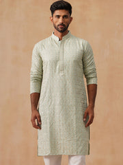 Men’s Festive Kurta with Intricate Embroidery ( KO 5293 Green ) [FF] [ I2 ]