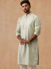 Men’s Festive Kurta with Intricate Embroidery ( KO 5293 Green ) [FF] [ I2 ]