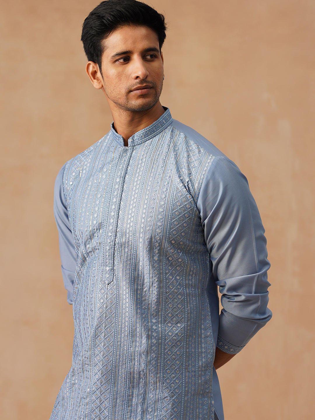 DesiQlo Men Geometric Kurta Only - Blue - KO_5294Blue_S