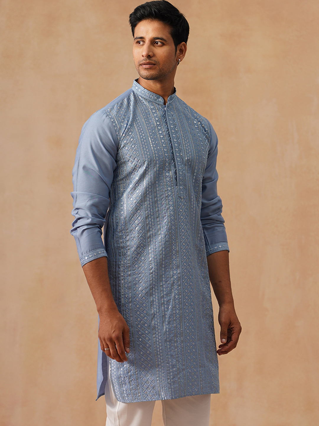 DesiQlo Men Geometric Kurta Only - Blue - KO_5294Blue_S