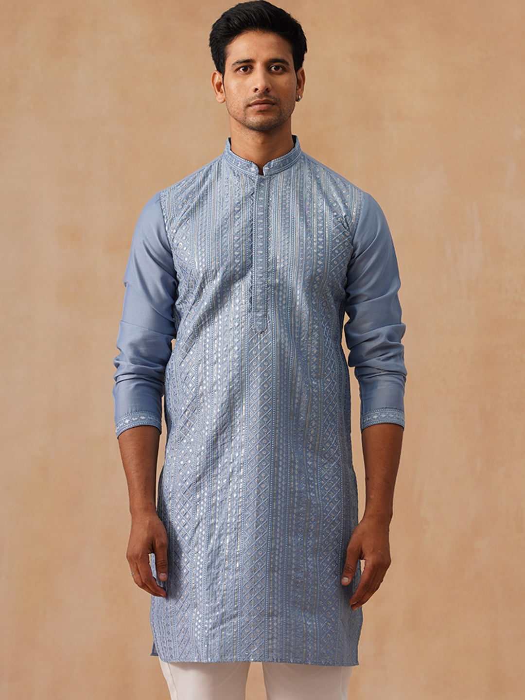 DesiQlo Men Geometric Kurta Only - Blue - KO_5294Blue_S