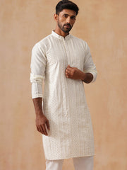 Embroidered Silk Blend Kurtas ( KO 5294 White ) [FF] [Q-5]