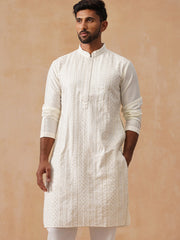 Embroidered Silk Blend Kurtas ( KO 5294 White ) [FF] [Q-5]
