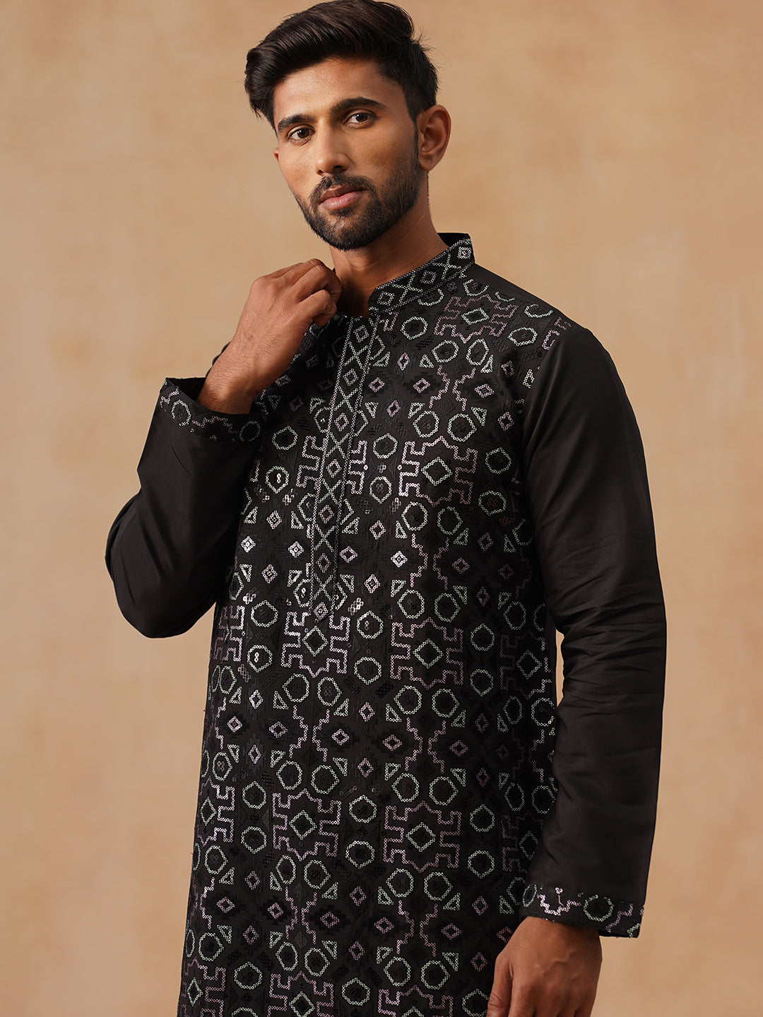 Ethnic Kurtas in Luxurious Silk Blend ( KO 5295 Black ) [FF] [O-8]