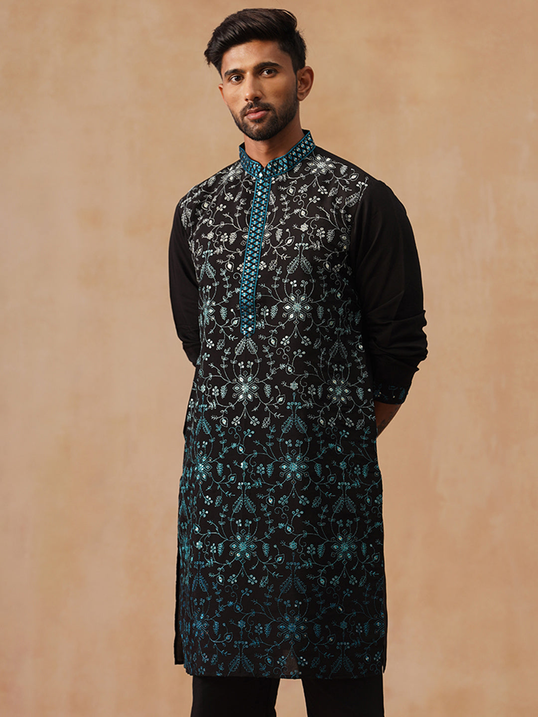 DesiQlo Men Floral Kurta Only - Multicolor - KO_5296Peacock_S