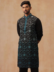 Men’s Silk Blend Embroidered Kurtas ( KO 5296 Peacock ) [FF] [Q-17-18]