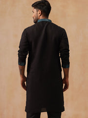 Men’s Silk Blend Embroidered Kurtas ( KO 5296 Peacock ) [FF] [Q-17-18]