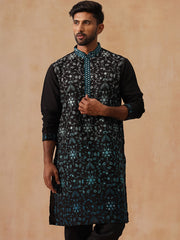 Men’s Silk Blend Embroidered Kurtas ( KO 5296 Peacock ) [FF] [Q-17-18]