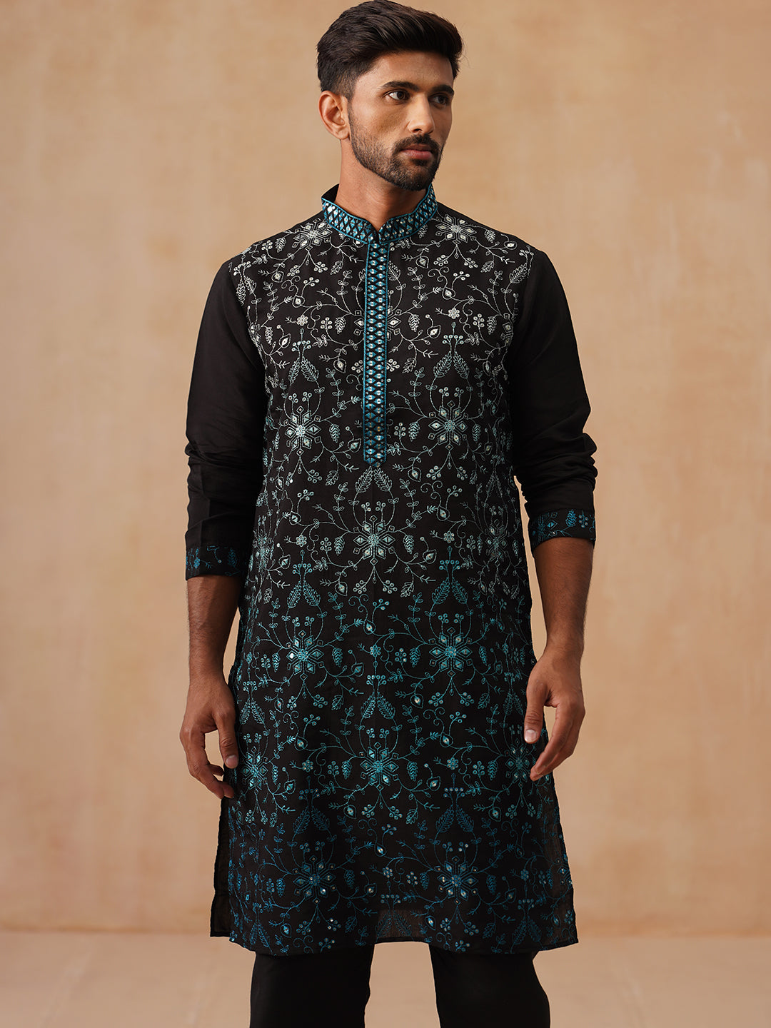 DesiQlo Men Floral Kurta Only - Multicolor - KO_5296Peacock_S