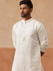 Men’s Silk Blend Embroidered Kurtas ( KO 5297 White ) [FF] [A-15-16]