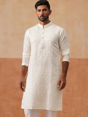 Men’s Silk Blend Embroidered Kurtas ( KO 5297 White ) [FF] [A-15-16]