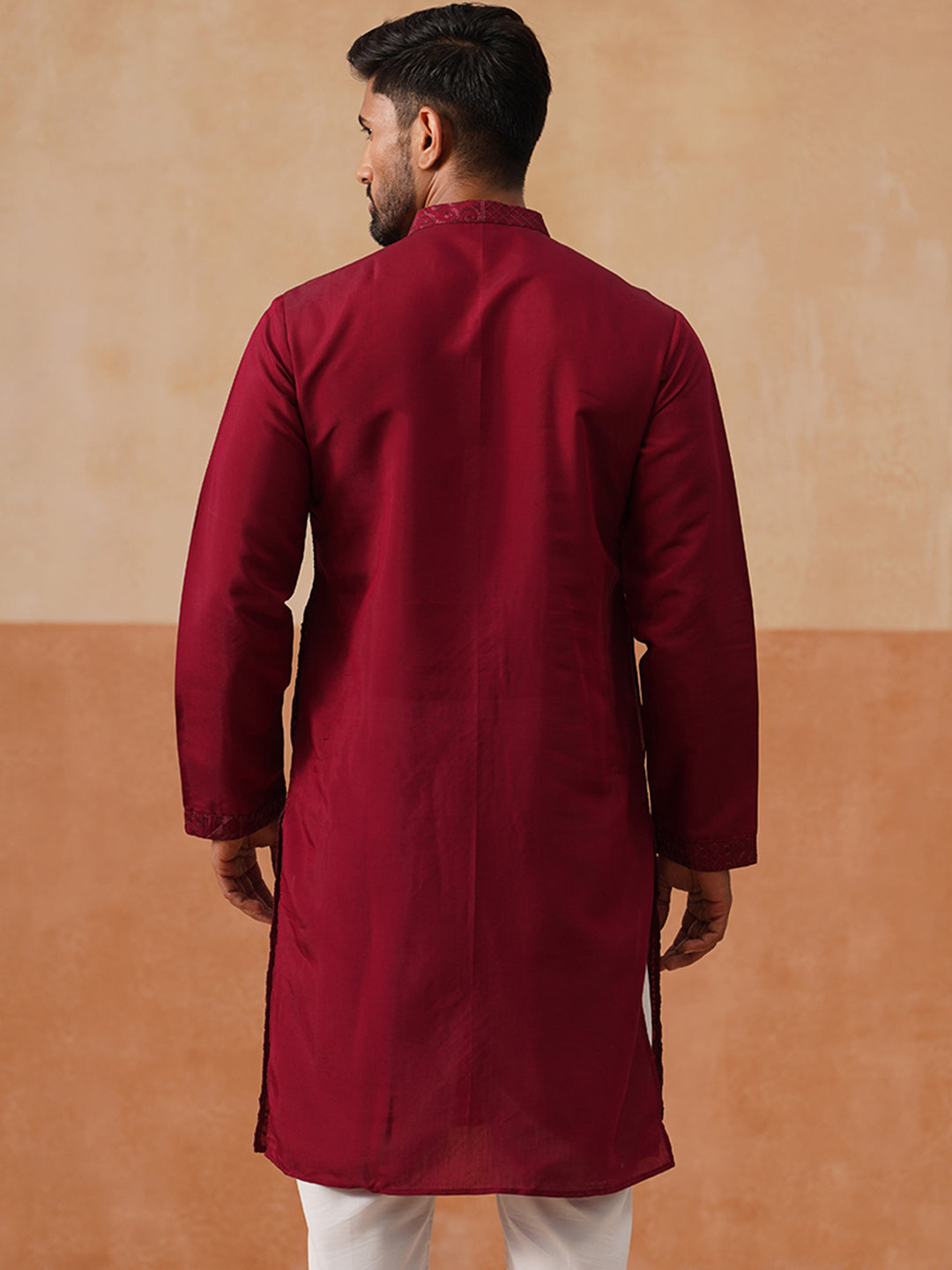 DesiQlo Men Geometric Kurta Only - Maroon - KO_5297Wine_S