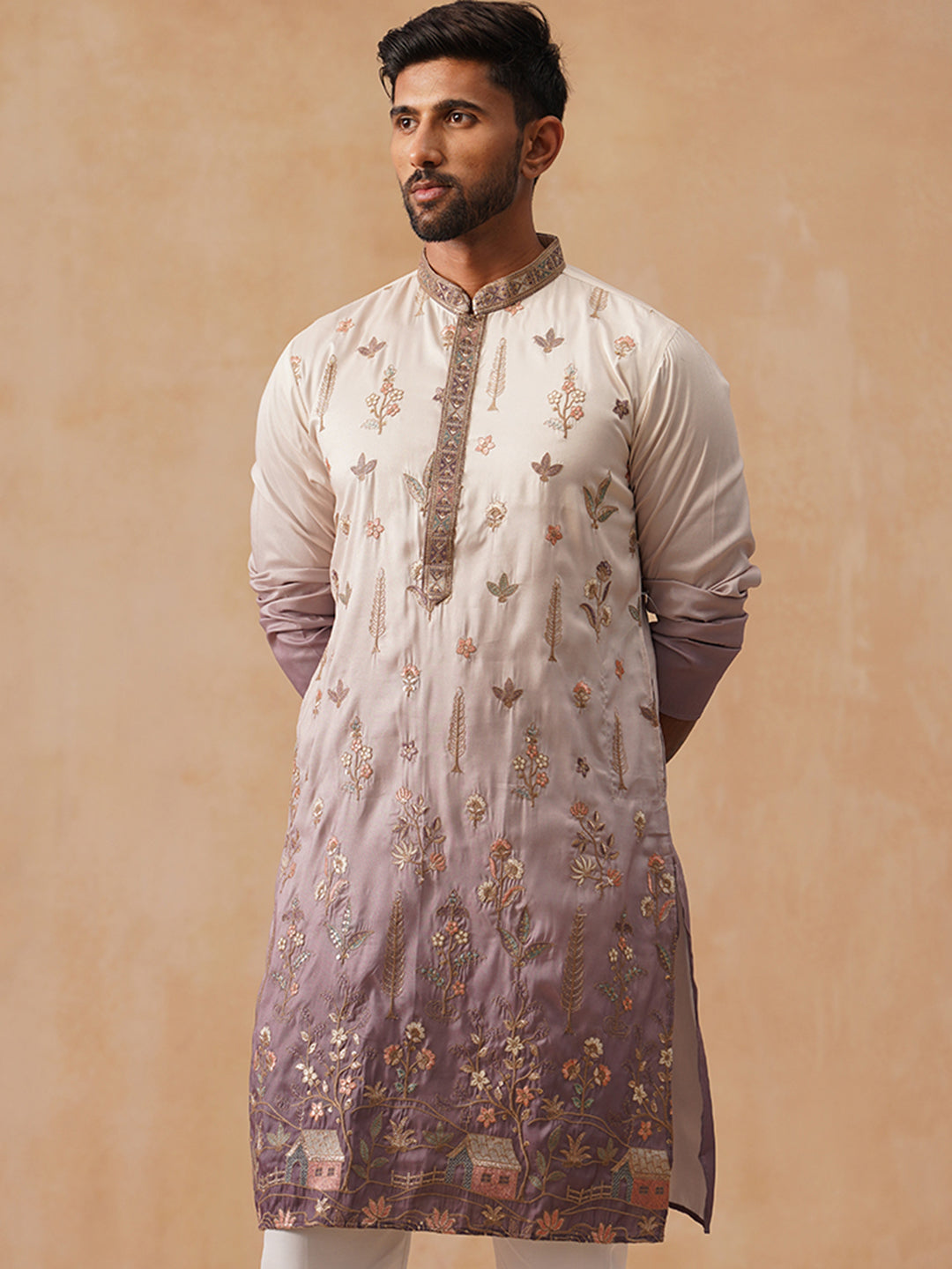 DesiQlo Men Floral Kurta Only - Purple - KO_5298Purple_S