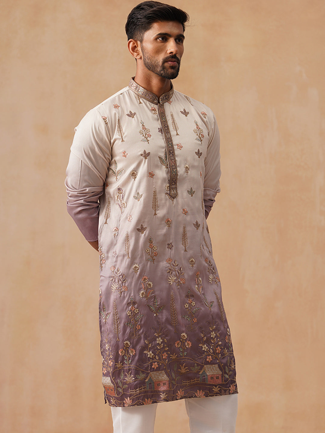 DesiQlo Men Floral Kurta Only - Purple - KO_5298Purple_S