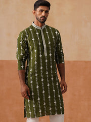 Classic Embroidered Kurtas ( KO 5299 Olive ) [FF] [O-8]