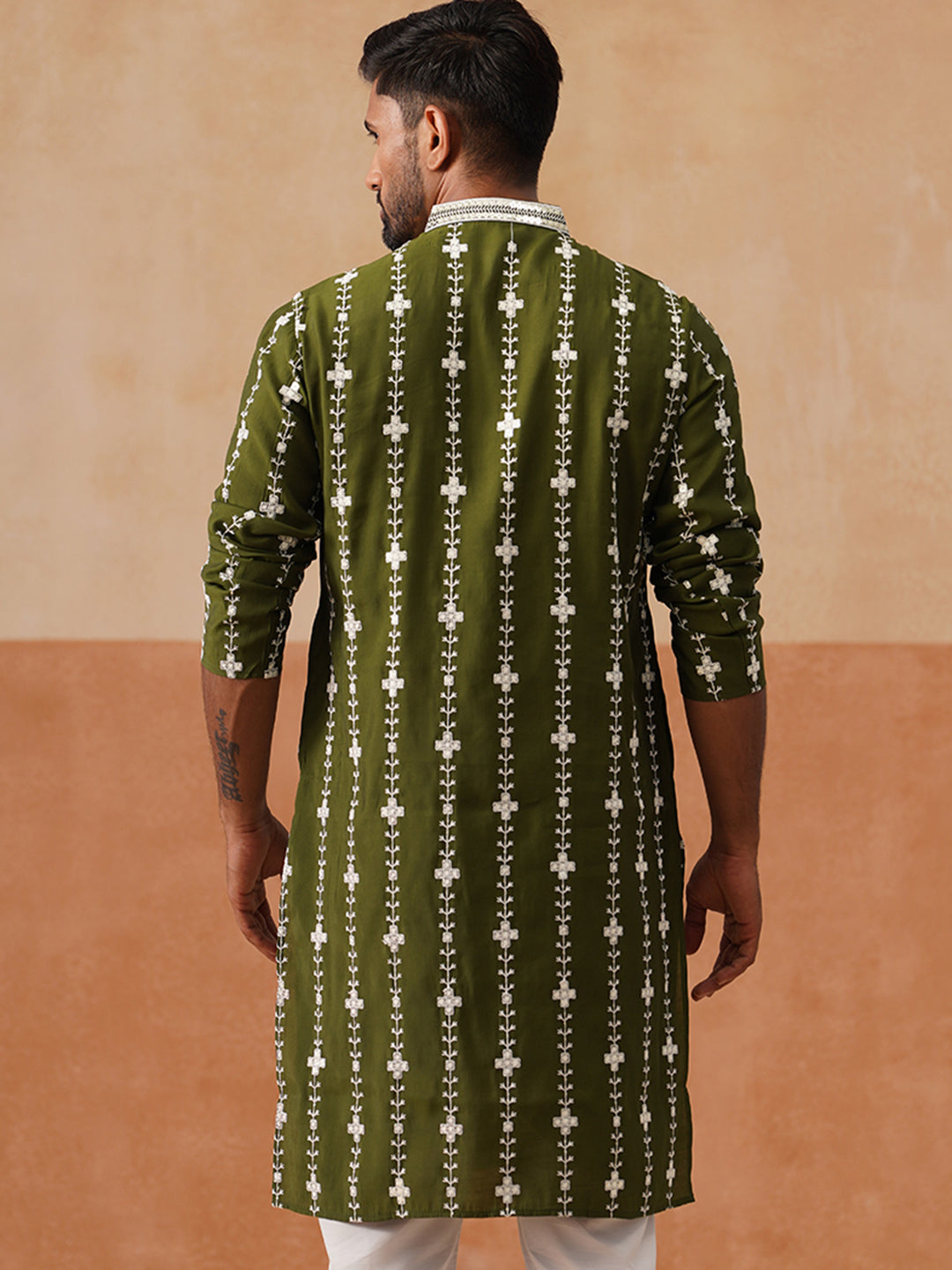 DesiQlo Men Floral Kurta Only - Green - KO_5299Olive_S
