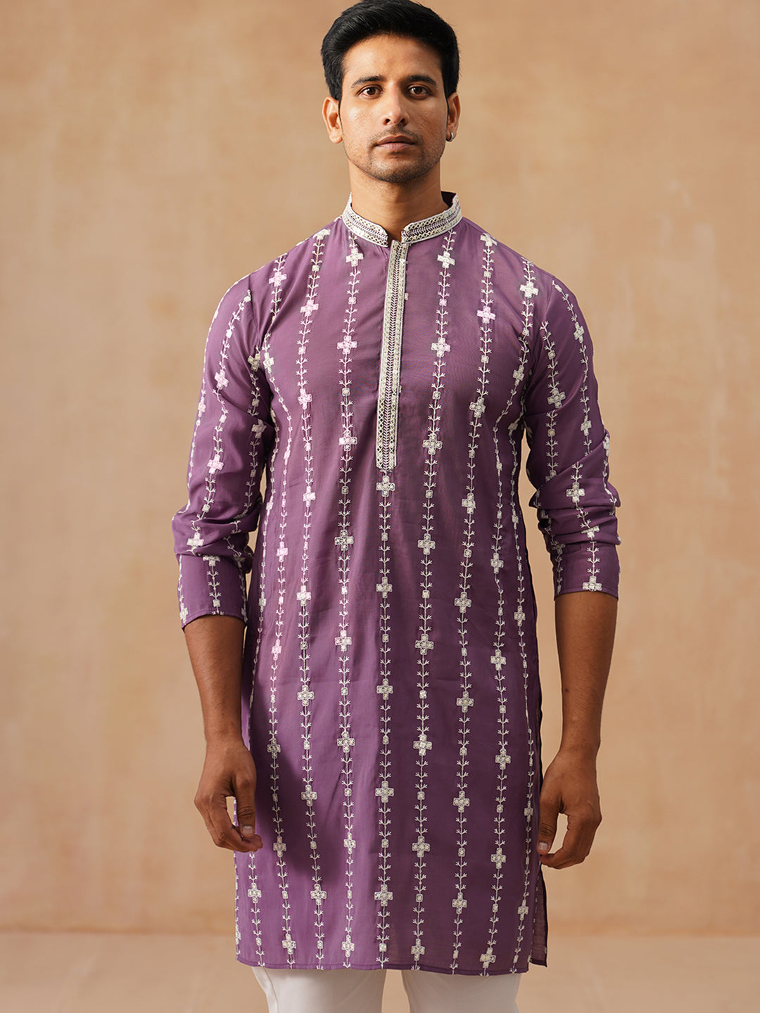 DesiQlo Men Floral Kurta Only - Purple - KO_5299Purple_S