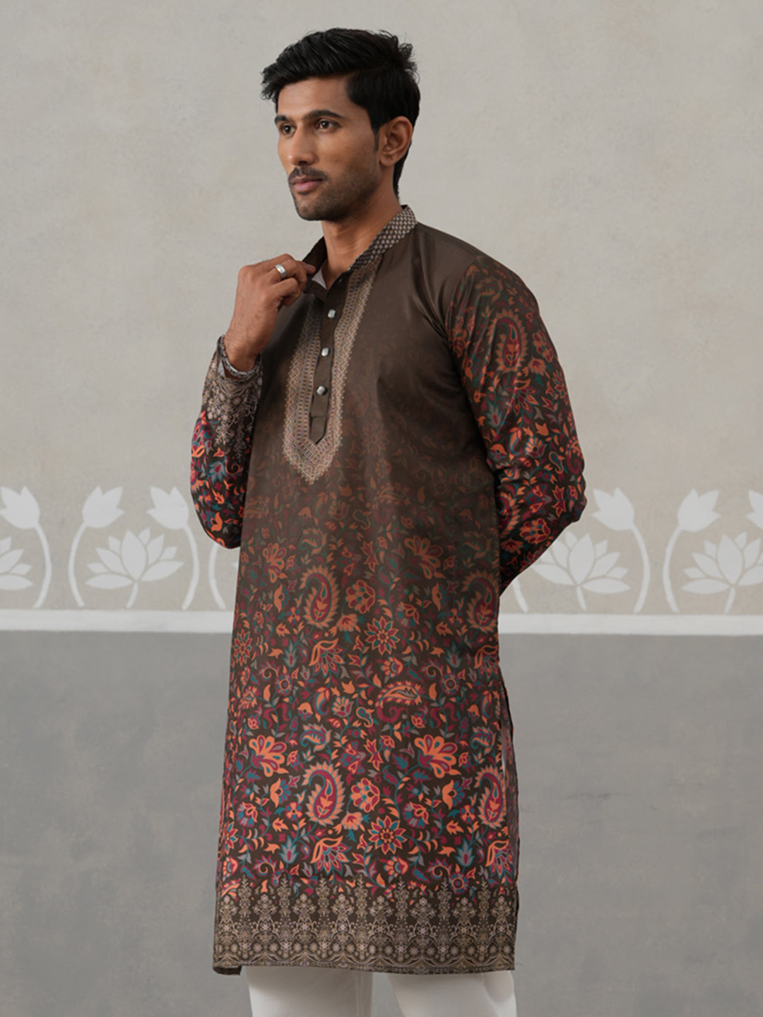 DesiQlo Men Printed Kurta Only - Green - KO_5303Olive_S
