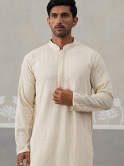 Men Embroidered Viscose Rayon Kurta ( KO 5305 Cream ) [FF] [E-7-8]