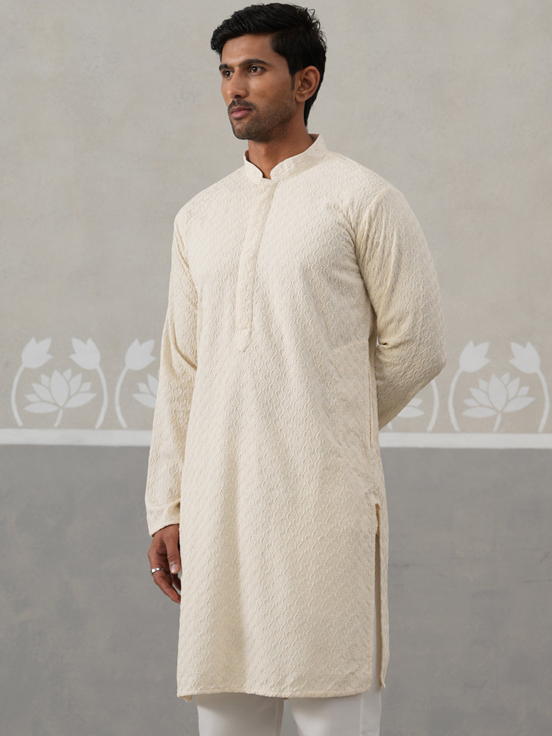 DesiQlo Men Embroidered Kurta Only - Beige - KO_5305Cream_S