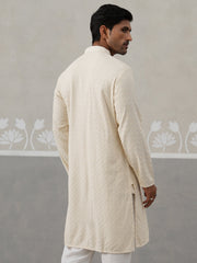 Men Embroidered Viscose Rayon Kurta ( KO 5305 Cream ) [FF] [E-7-8]