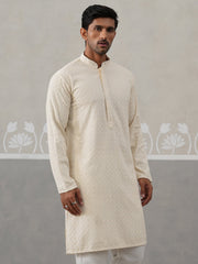 Men Embroidered Viscose Rayon Kurta ( KO 5305 Cream ) [FF] [E-7-8]