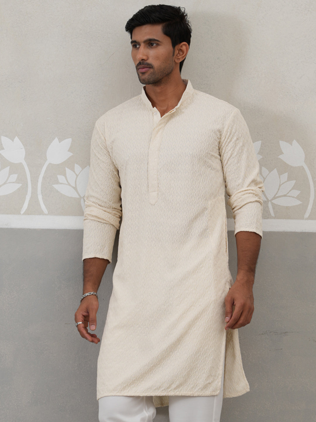 DesiQlo Men Embroidered Kurta Only - Beige - KO_5305Cream_S
