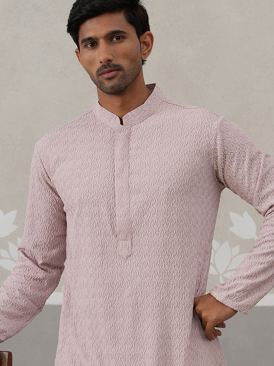 DesiQlo Men Embroidered Kurta Only - Orange - KO_5305Peach_S