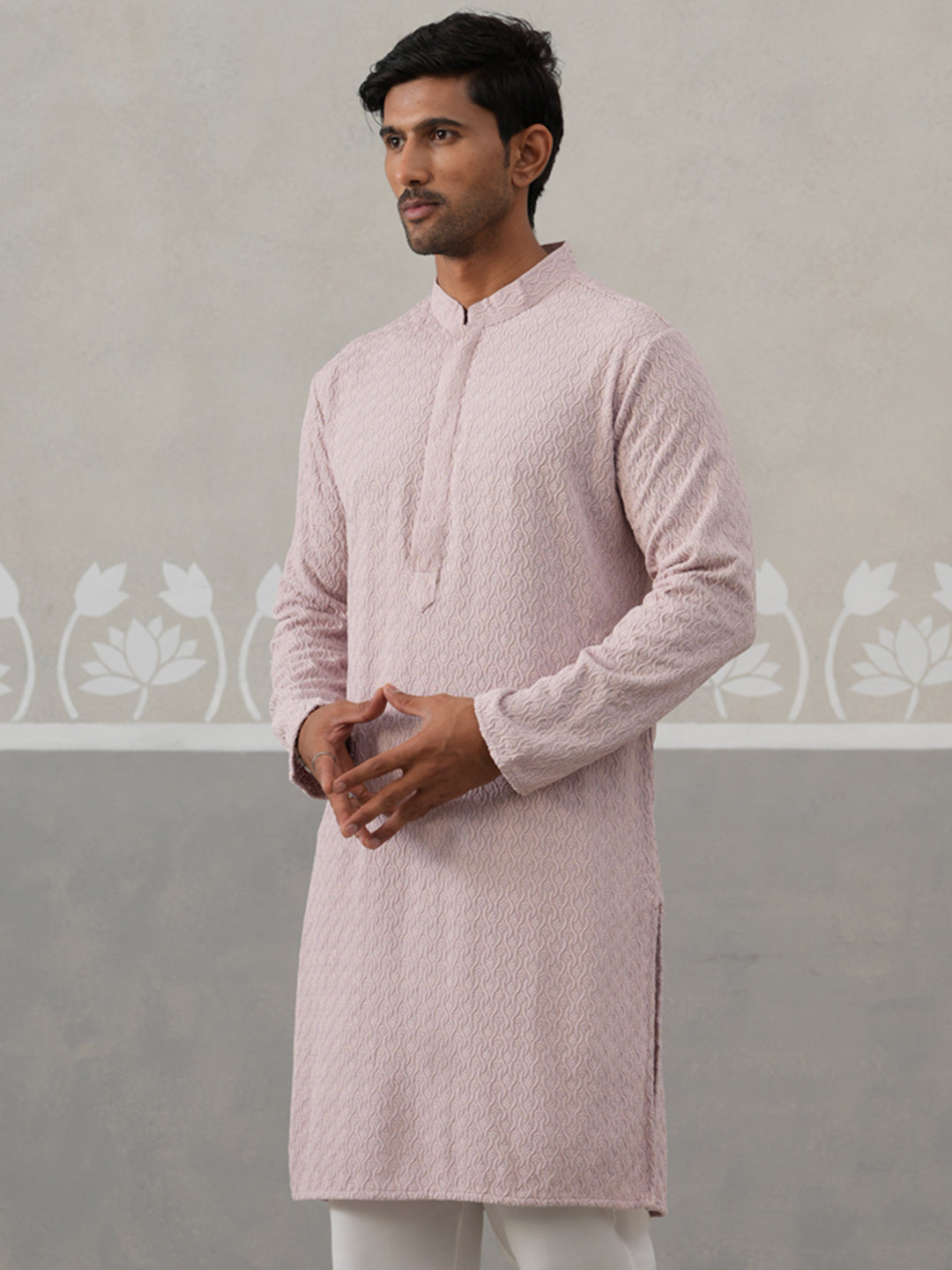 DesiQlo Men Embroidered Kurta Only - Orange - KO_5305Peach_S