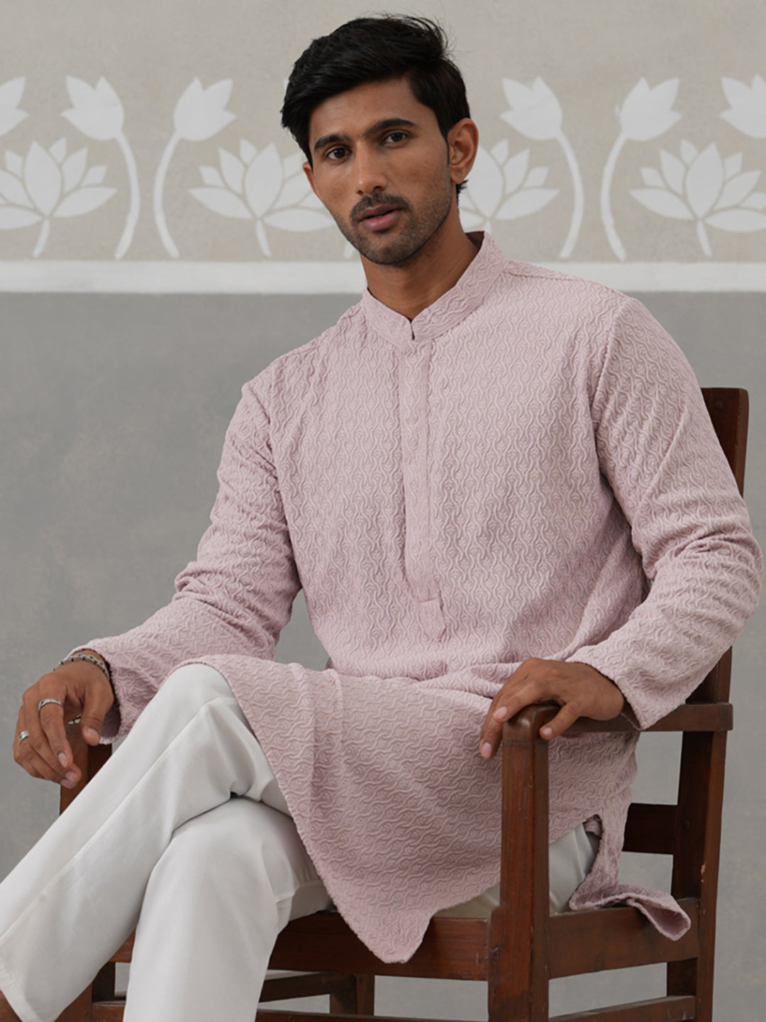 DesiQlo Men Embroidered Kurta Only - Orange - KO_5305Peach_S
